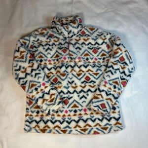 Eddie Bauer Womens Midweight Plush Quarter Zip Fleece Pullover, Vanilla Aztec, M